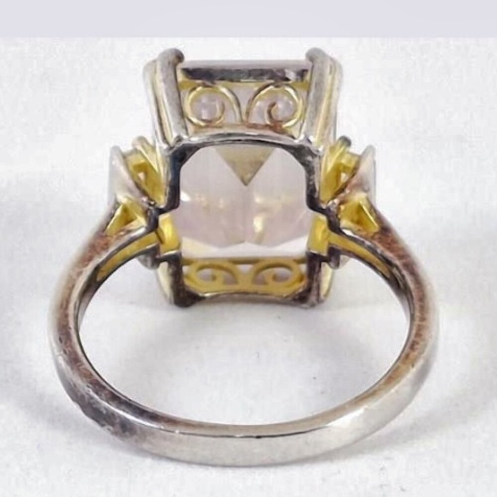 HUGE 925 Sterling 2-Tone Princess Cut CZ Engagement Statement Cocktail Ring Sz 7 - Picture 4 of 7